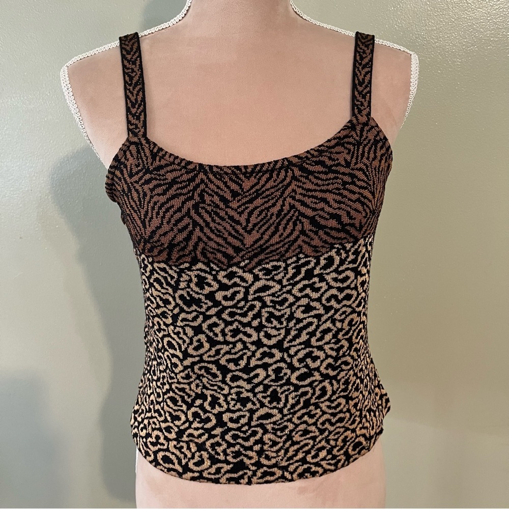 St John Collection Womens Animal Print Brown Tank Top Crop M